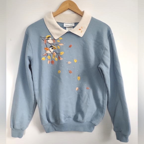 Country Store Catalog Tops Fallen Leaves Chickadees Sweatshirt